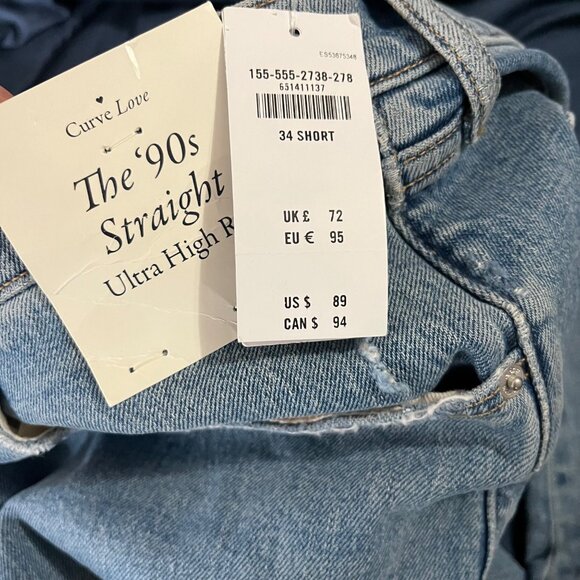 Abercrombie & Fitch Womens 90s Straight Ultra High Rise Jeans Size 18 SHORT NWT - Picture 5 of 6